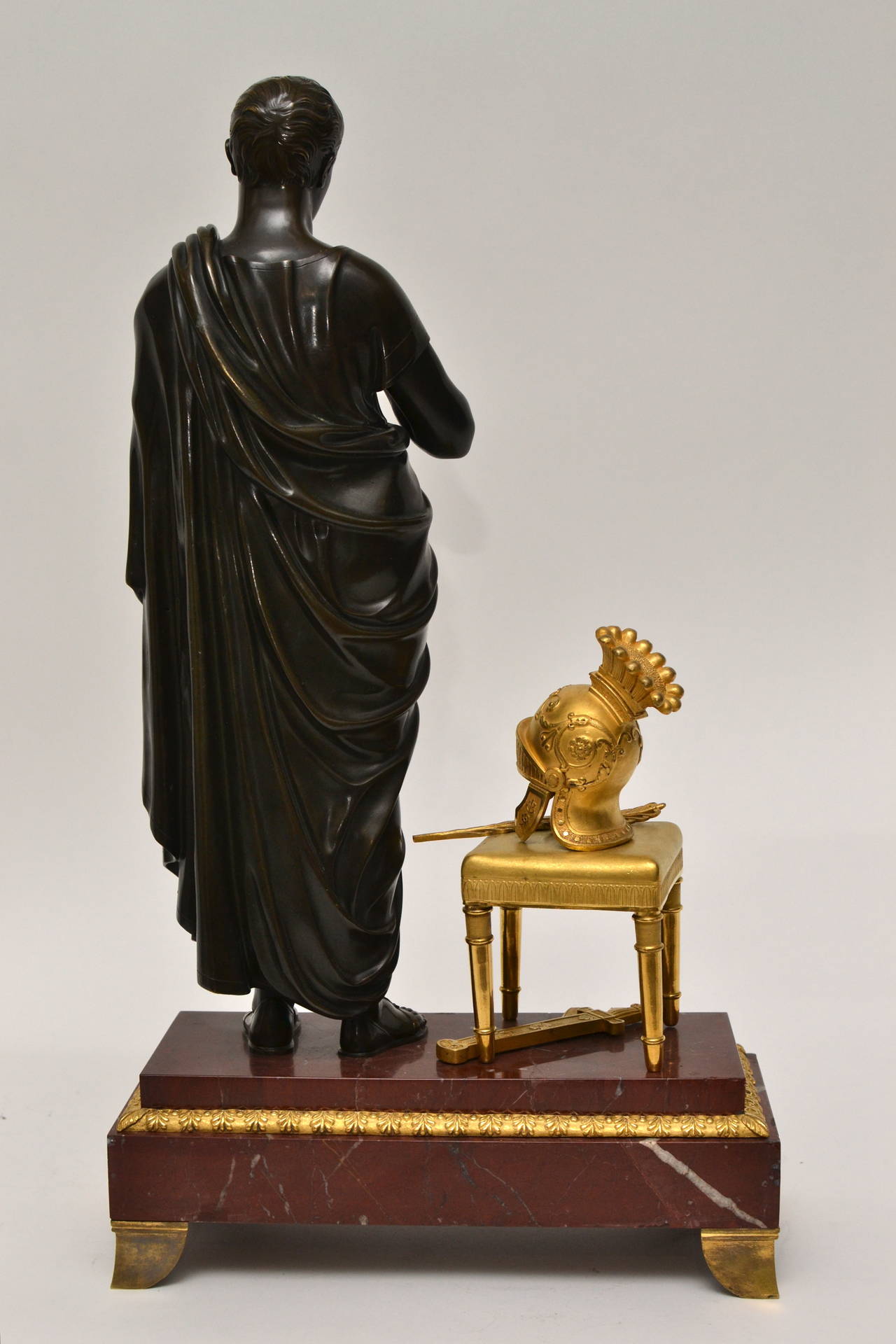 Empire Gilt Bronze and Patinated Sculpture of Caesar on Red Marble Base In Excellent Condition In Stockholm, SE