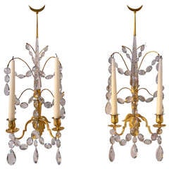 Pair of Russian gilt bronze and crystal wall appliqués.