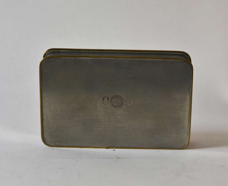 Swedish Svenskt Tenn pewter and brass cigarette box, 1950