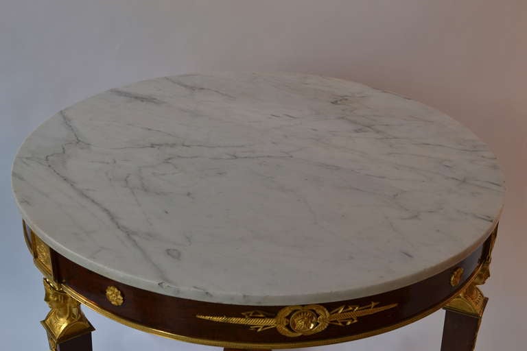 Empire gueridon table with marble top. In Good Condition In Stockholm, SE