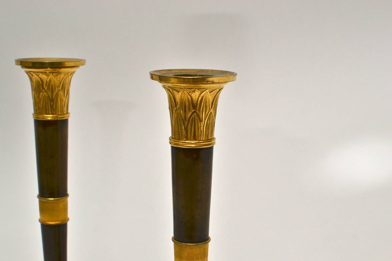 Pair of Gilt Bronze French Directoire Candlesticks Attributed to Galle In Good Condition In Stockholm, SE