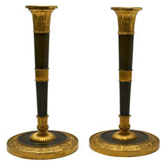 Pair of Gilt Bronze French Directoire Candlesticks Attributed to Galle
