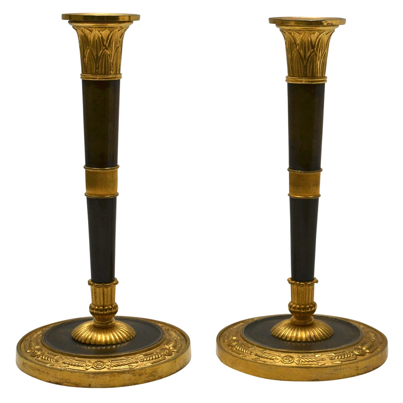 Pair of Gilt Bronze French Directoire Candlesticks Attributed to Galle