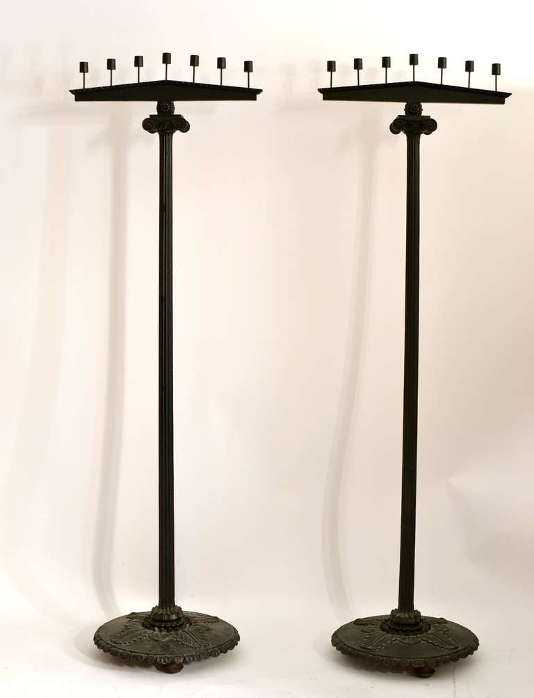 Pair of very large floor candelabras, cast iron. After a design by Harald Wadsjö and made at the “Näferqvarns Bruk” for the Swedish pavilion at the world exhibition in Paris 1925.