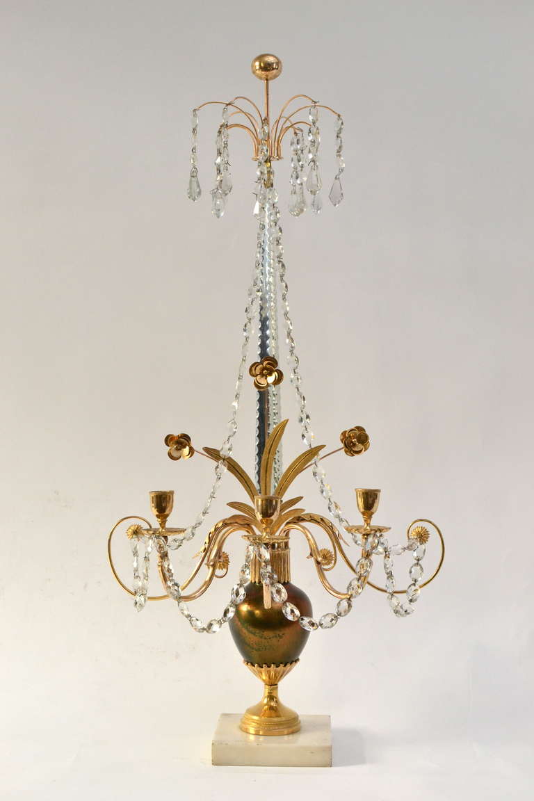 Pair Of Russian Gilt Bronze And Cut-glass Three-light Girandoles, 18th Century In Good Condition In Stockholm, SE