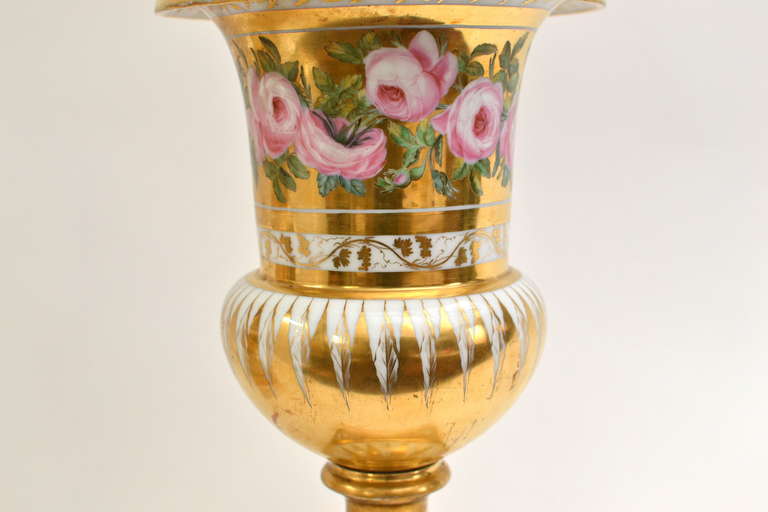 Pair of French Porcelain Gold-Ground and Flower Painted Vases, 19th Century