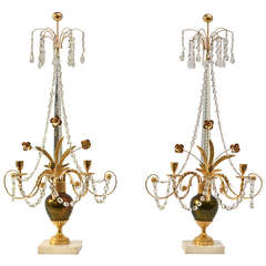 Pair Of Russian Gilt Bronze And Cut-glass Three-light Girandoles, 18th Century