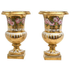 Pair of French Porcelain Gold-Ground and Flower Painted Vases, 19th Century 5