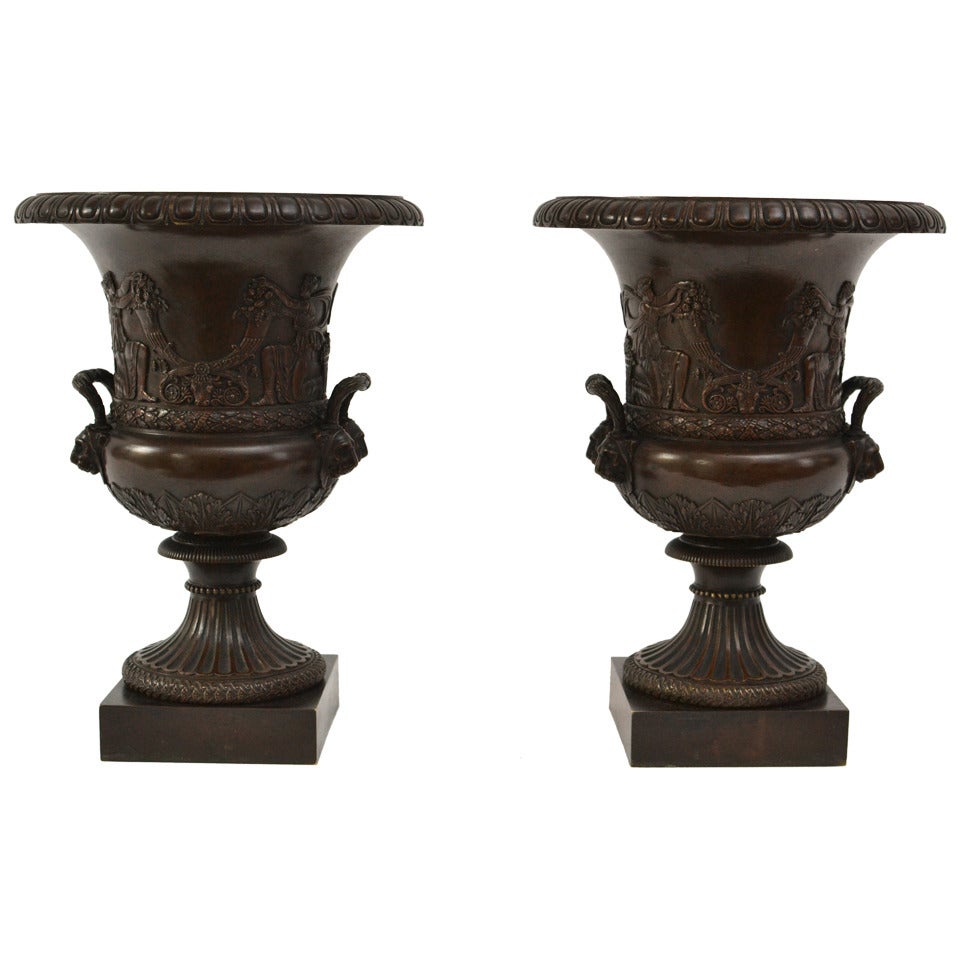 Pair of French Patinated Bronze Models of the Medici Vase, Early 19th Century