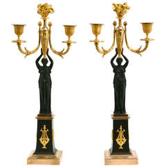 A Pair Of French Empire Gilt Bronze Candelabras, Circa 1820. A Pair Of French Empire Gilt Bronze Candelabras, Circa 1820.
