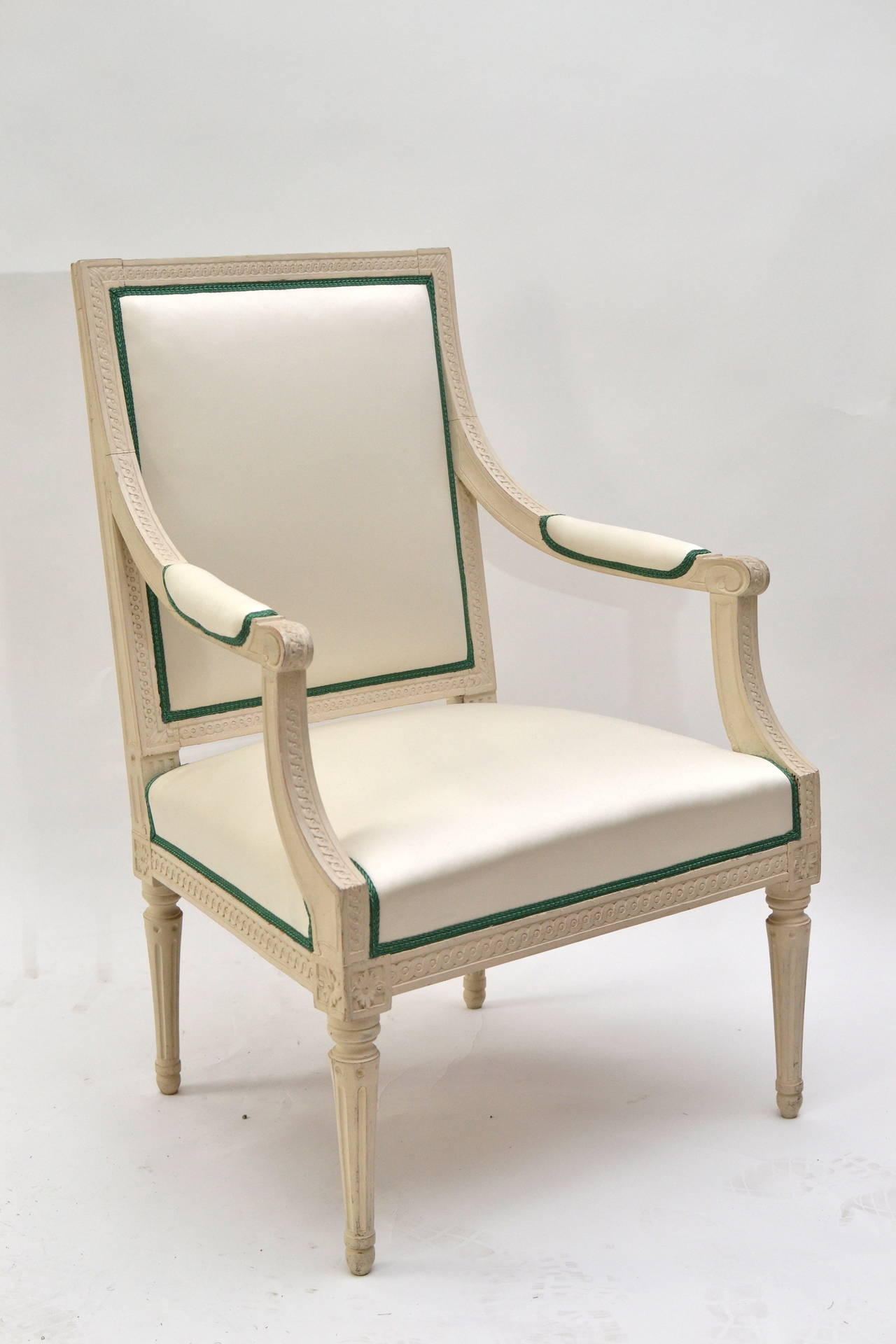 Swedish Pair of Crème Painted Gustavian Armchairs, Johan Lindgren, Stockholm