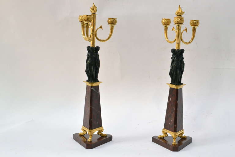 Pair of Gilt Bronze and Red Marble Candelabra Attributed to Vulliamy & Son, Early 19th Century