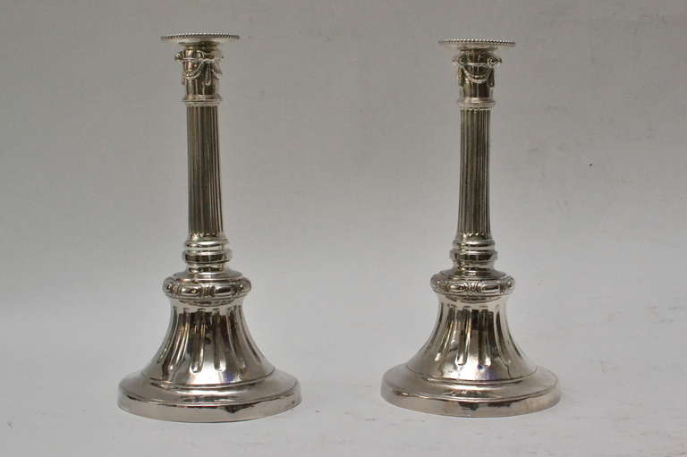 Pair of Swedish gustavian silvered candlesticks, late 18th century.