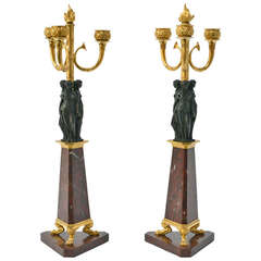 Pair of Gilt Bronze and Red Marble Candelabra Attributed to Vulliamy & Son, Early 19th Century