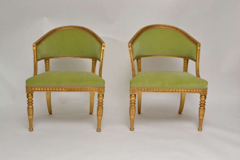 Pair of giltwood armchairs made in Stockholm around 1800.