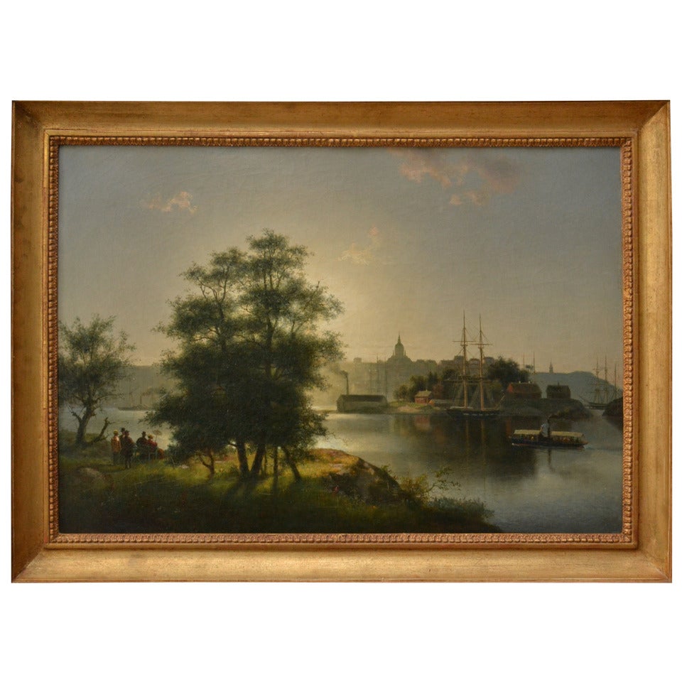 View of Stockholm from the Park of Djurgården, signed E. Wahlqvist, 1878