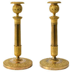 Pair of French Empire Gilt Bronze Candlesticks, circa 1810