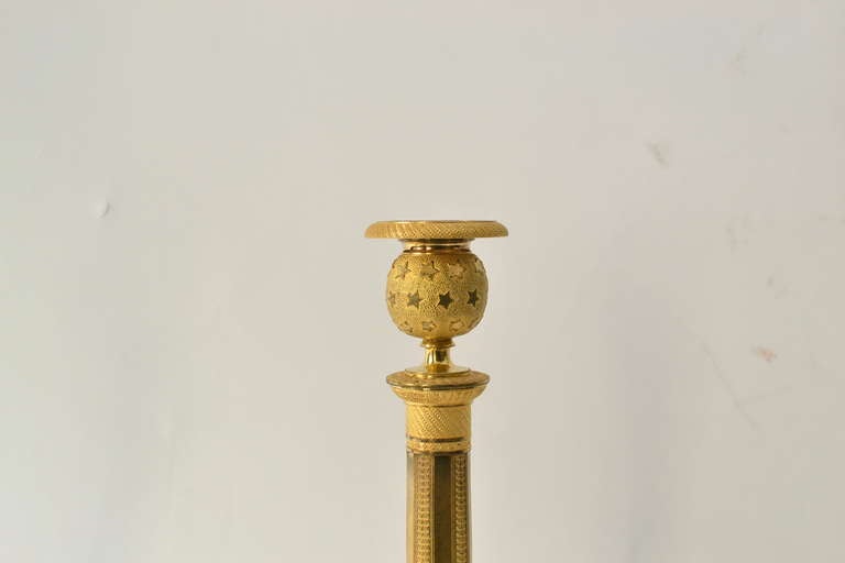 Pair of French Empire Gilt Bronze Candlesticks, circa 1810 In Good Condition In Stockholm, SE