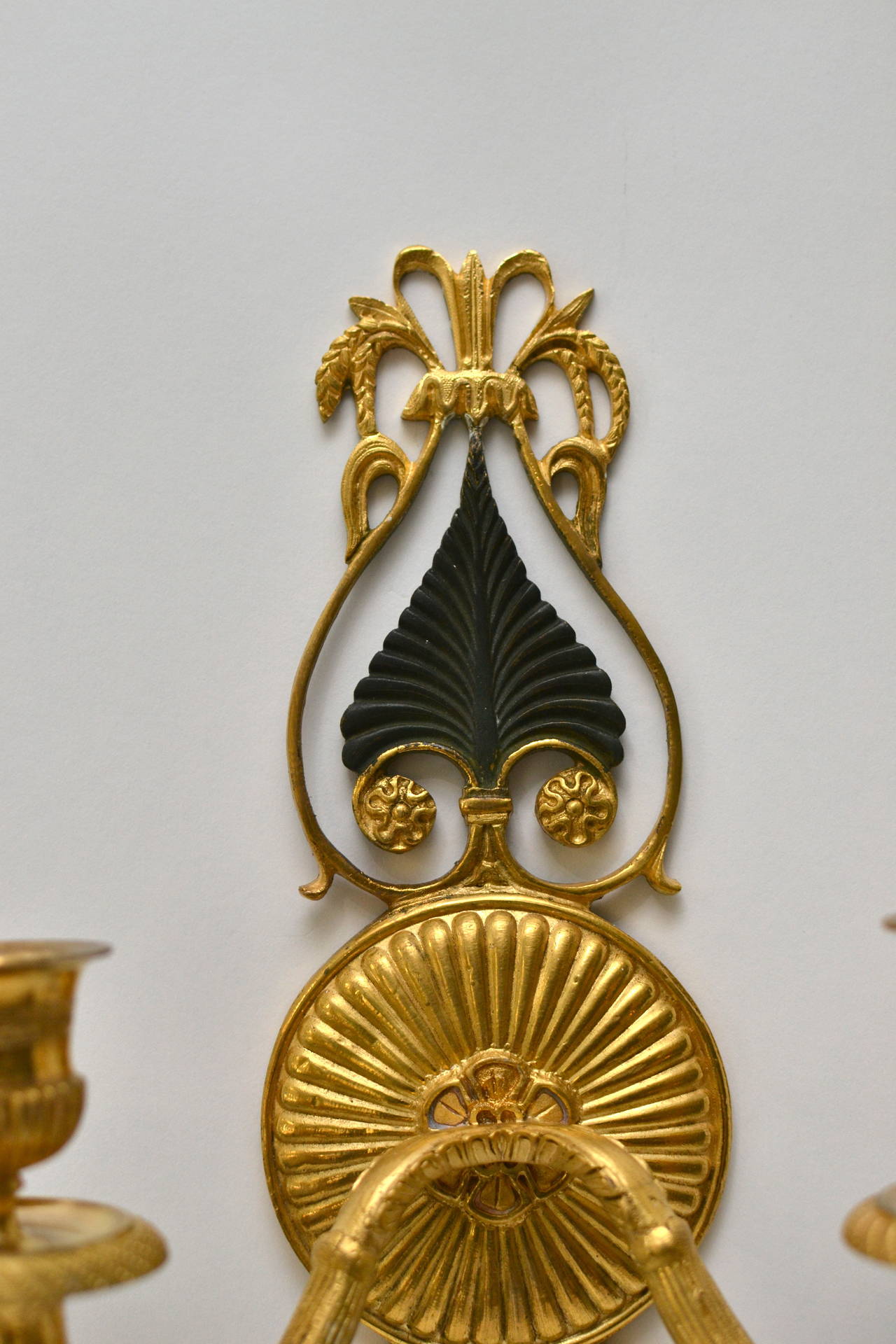 Set of Four, Two-Candle Empire Wall Appliqués, Early 19th Century
