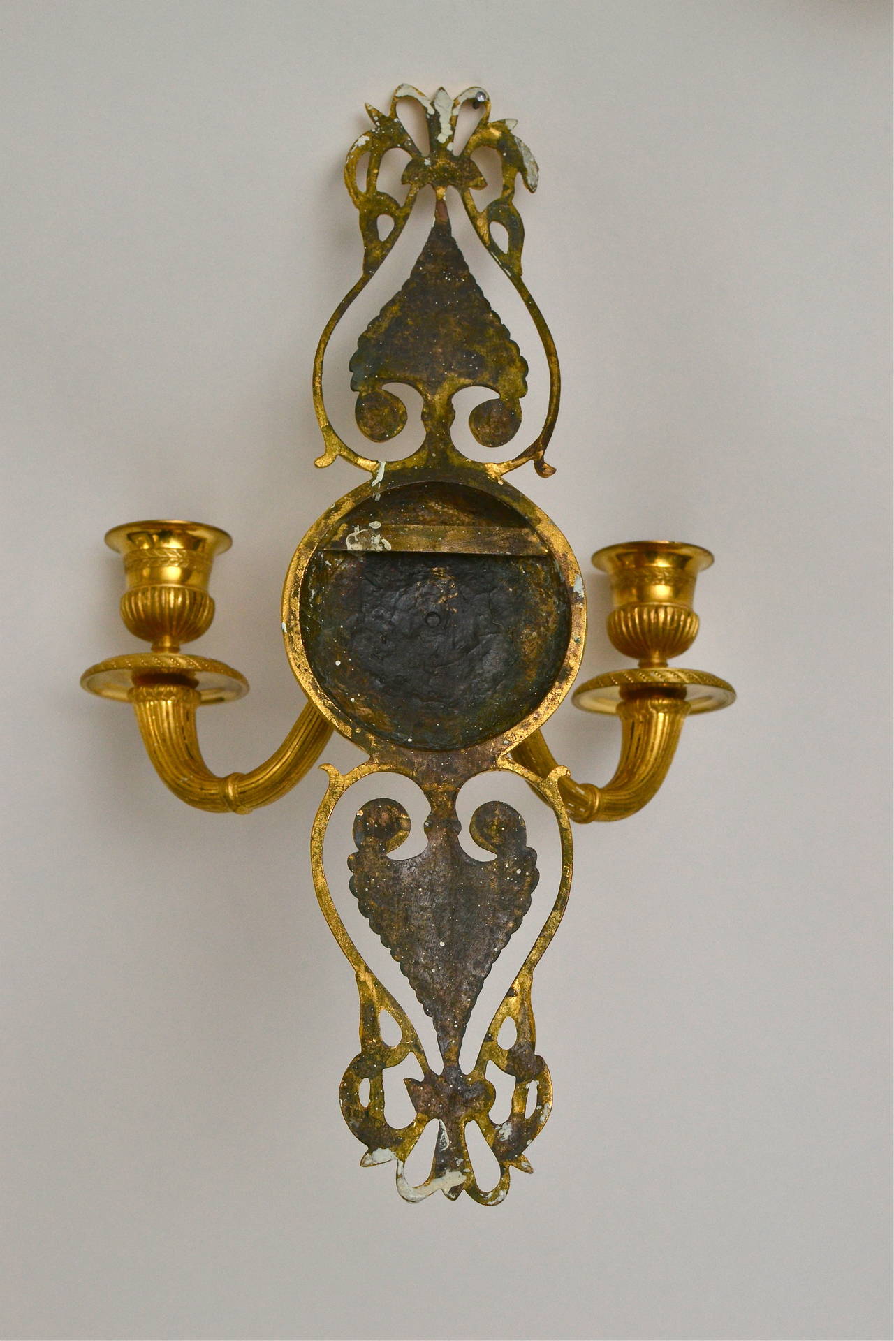 Gilt Set of Four, Two-Candle Empire Wall Appliqués, Early 19th Century