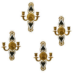 Antique Set of Four, Two-Candle Empire Wall Appliqués, Early 19th Century