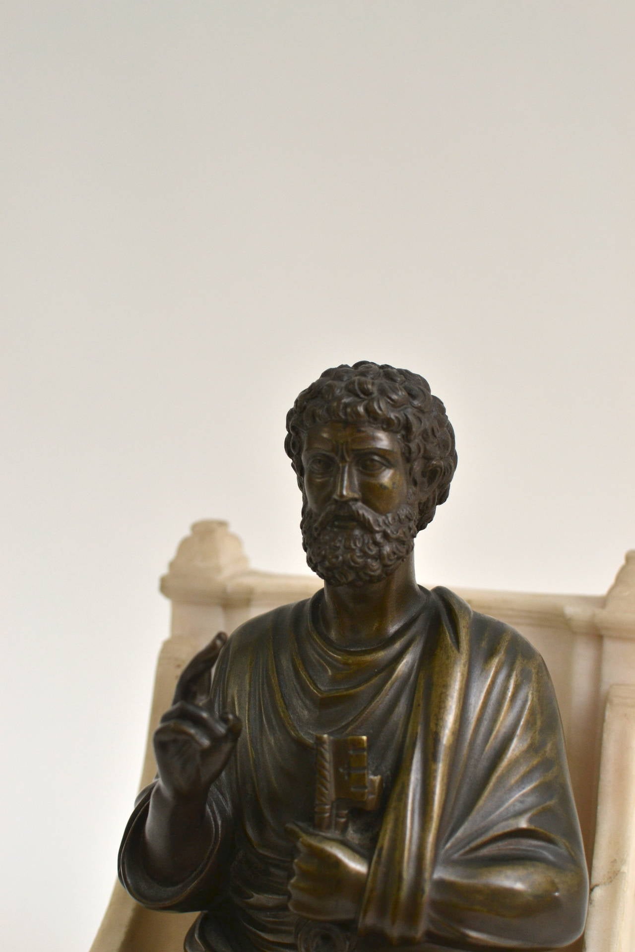 Bronze Sculpture of St. Peter Seated on a Alabaster Throne Chair, 19th Century 1