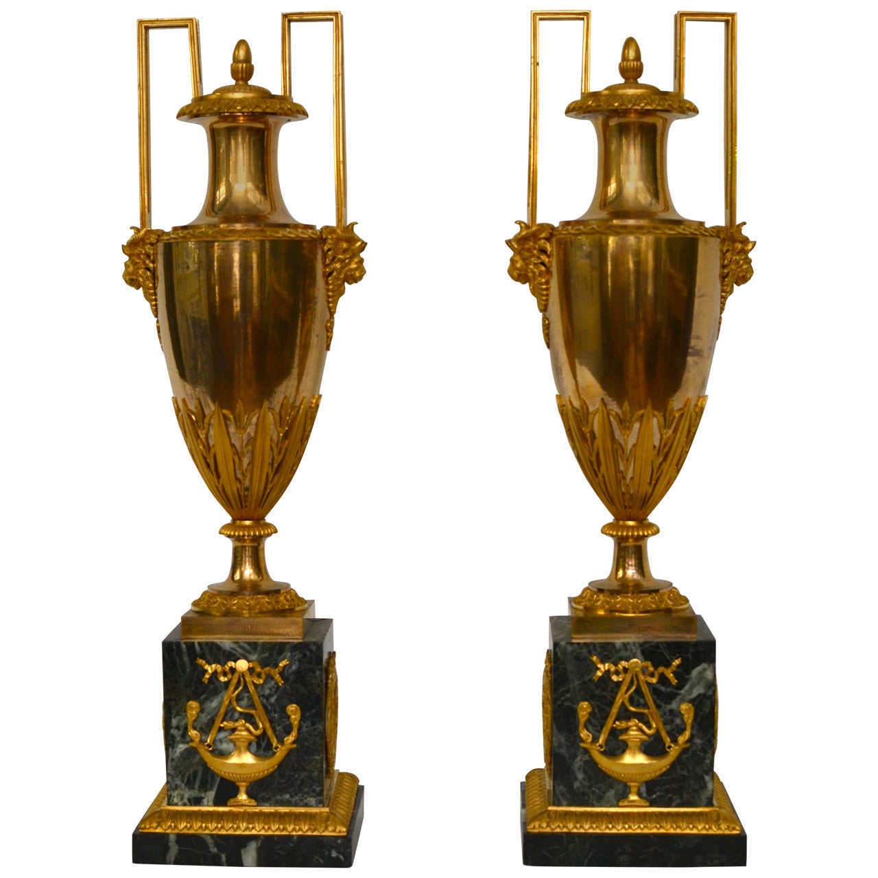 Fine Pair of Empire Gilt Bronze and Marble Vases, Paris, circa 1810