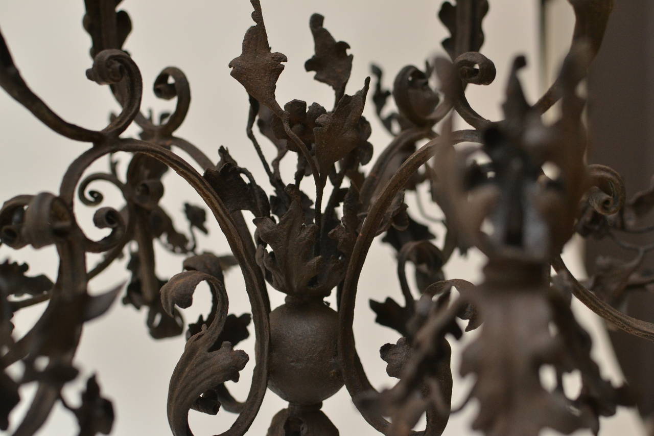 Wrought Iron Rococo Chandelier, 18th Century, Possibly German In Good Condition In Stockholm, SE