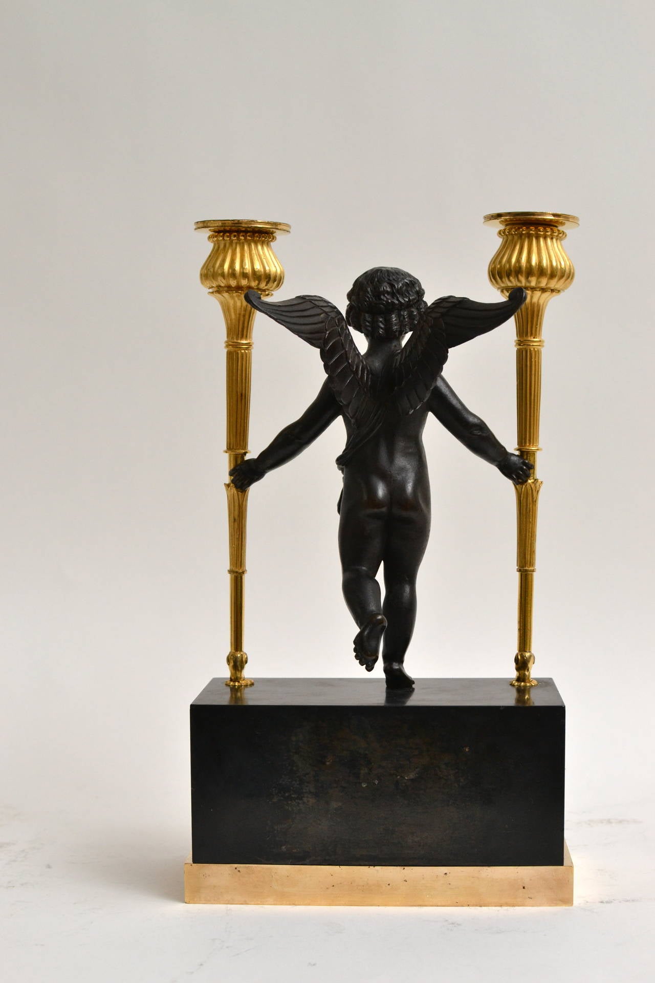 Early 19th Century Pair of Empire Gilt Bronze and Black Marble Candelabras