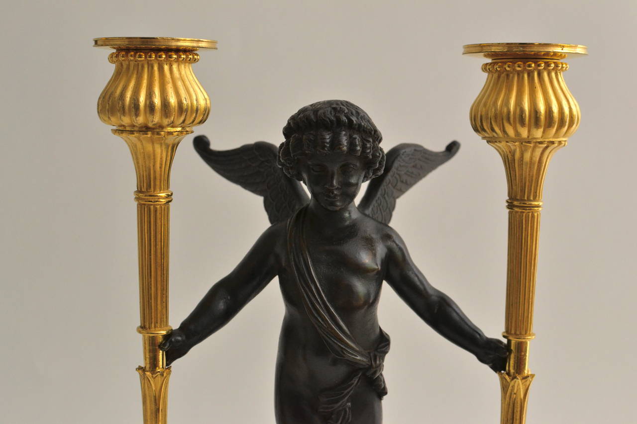 Pair of Empire Gilt Bronze and Black Marble Candelabras 1