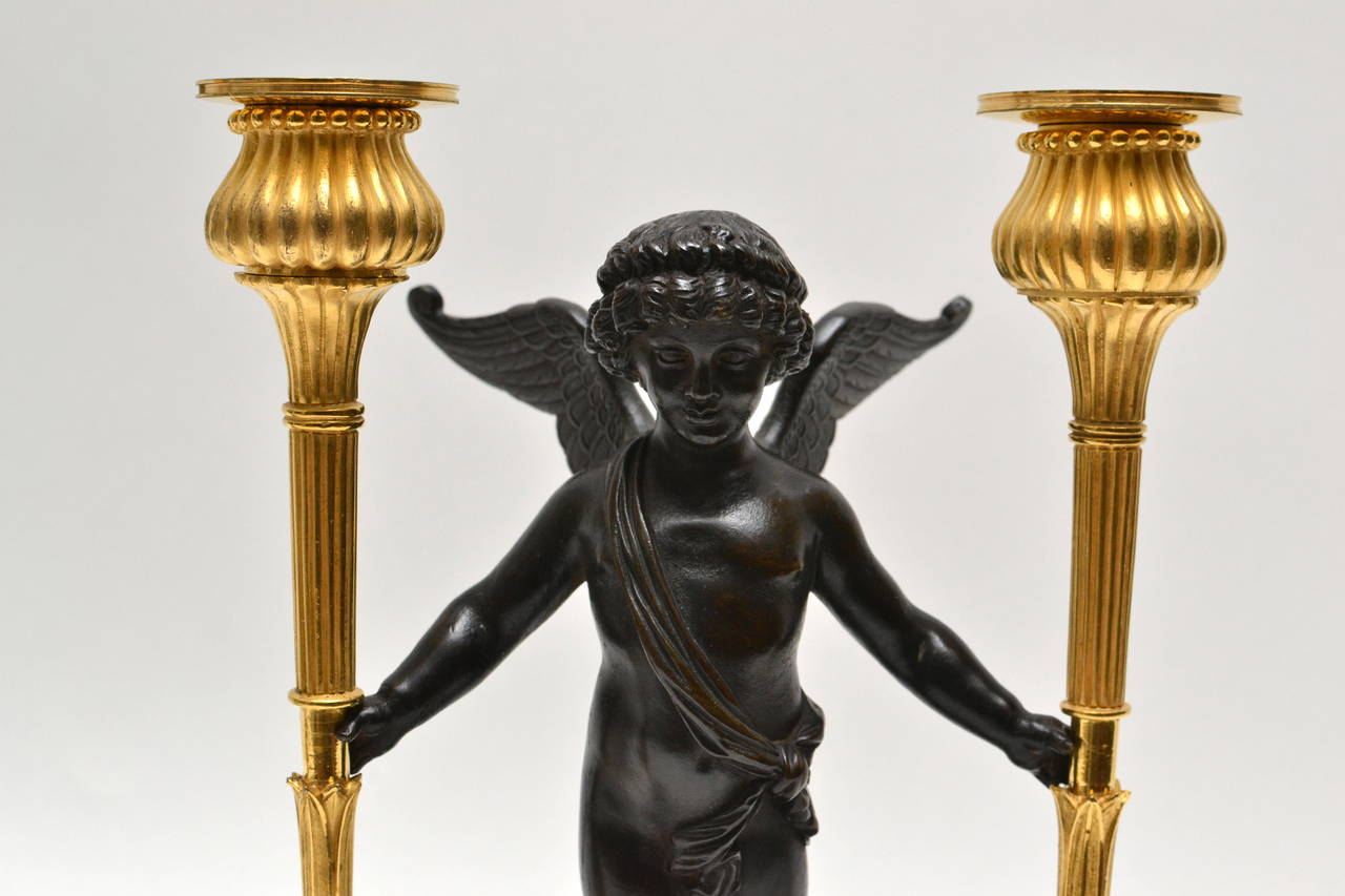 Pair of Empire Gilt Bronze and Black Marble Candelabras 2