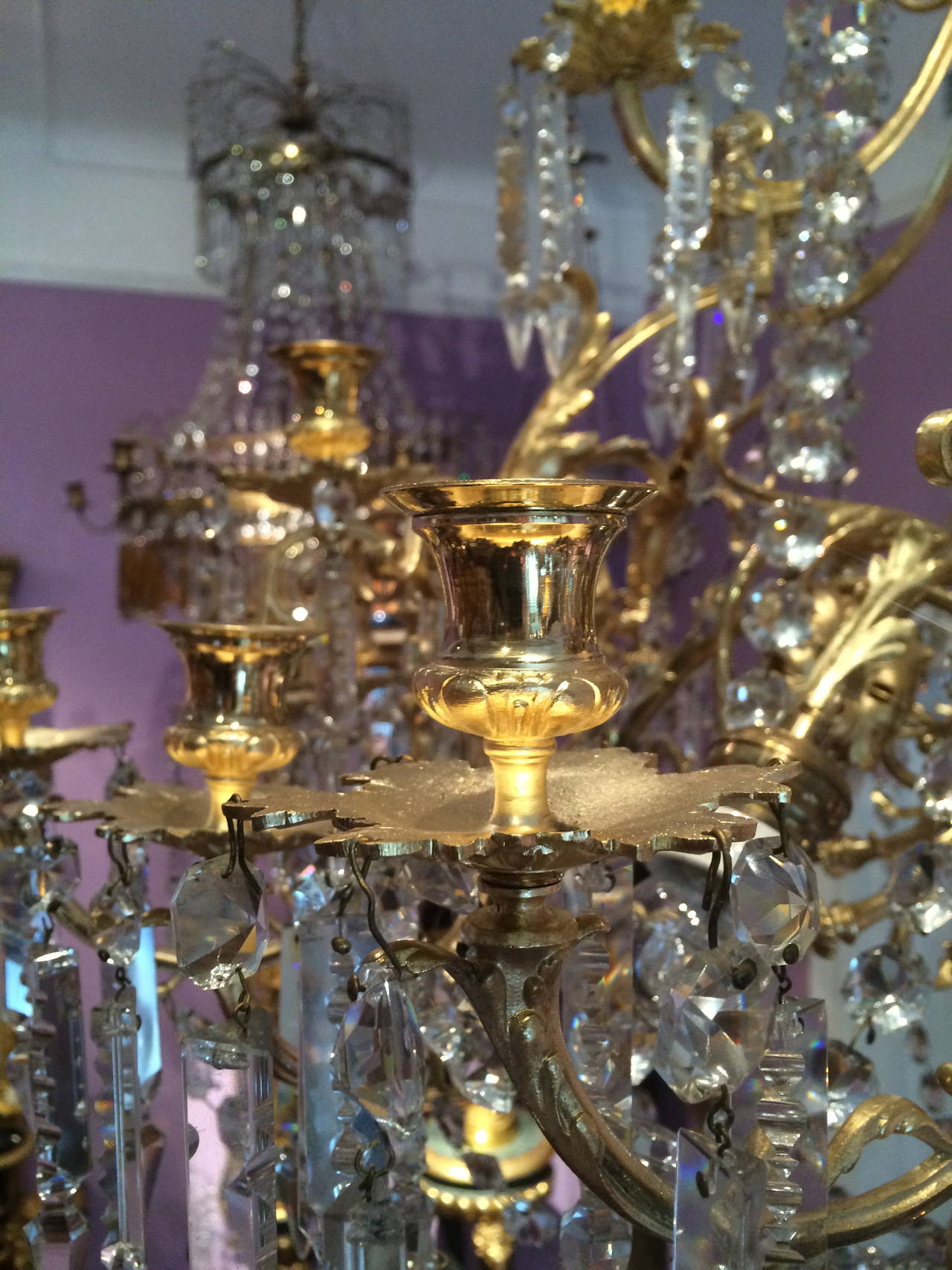 Large Late 19th Century Gilt Bronze and Crystal Chandelier 3