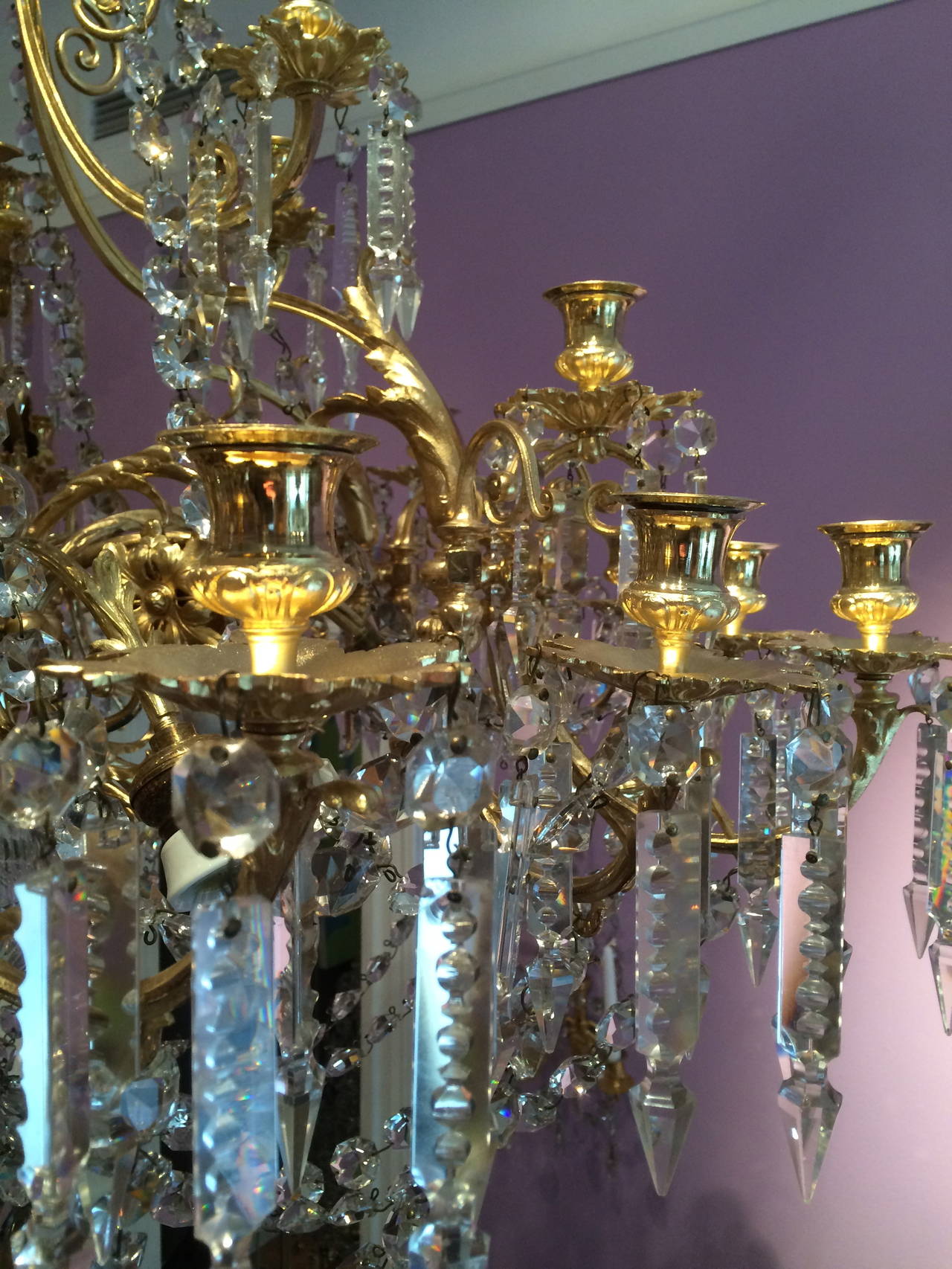 Large Late 19th Century Gilt Bronze and Crystal Chandelier 4