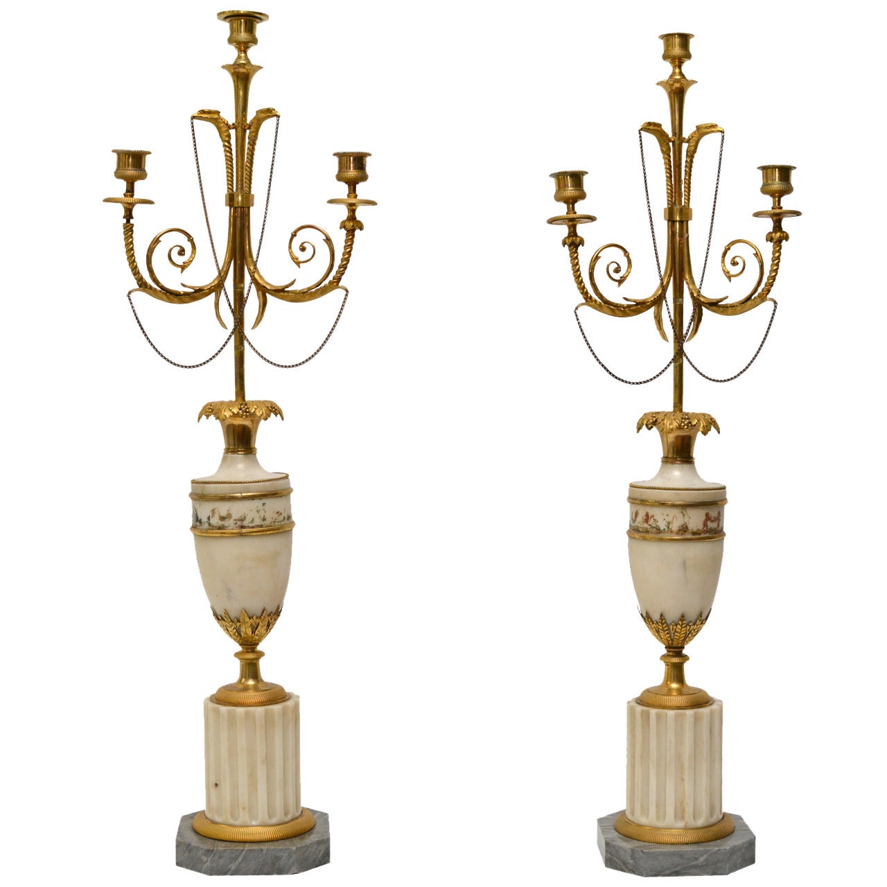 Pair of Directoire Gilt Bronze and Marble Candelabra, circa 1800