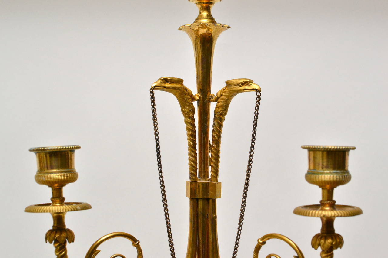 Late 18th Century Pair of Directoire Gilt Bronze and Marble Candelabra, circa 1800