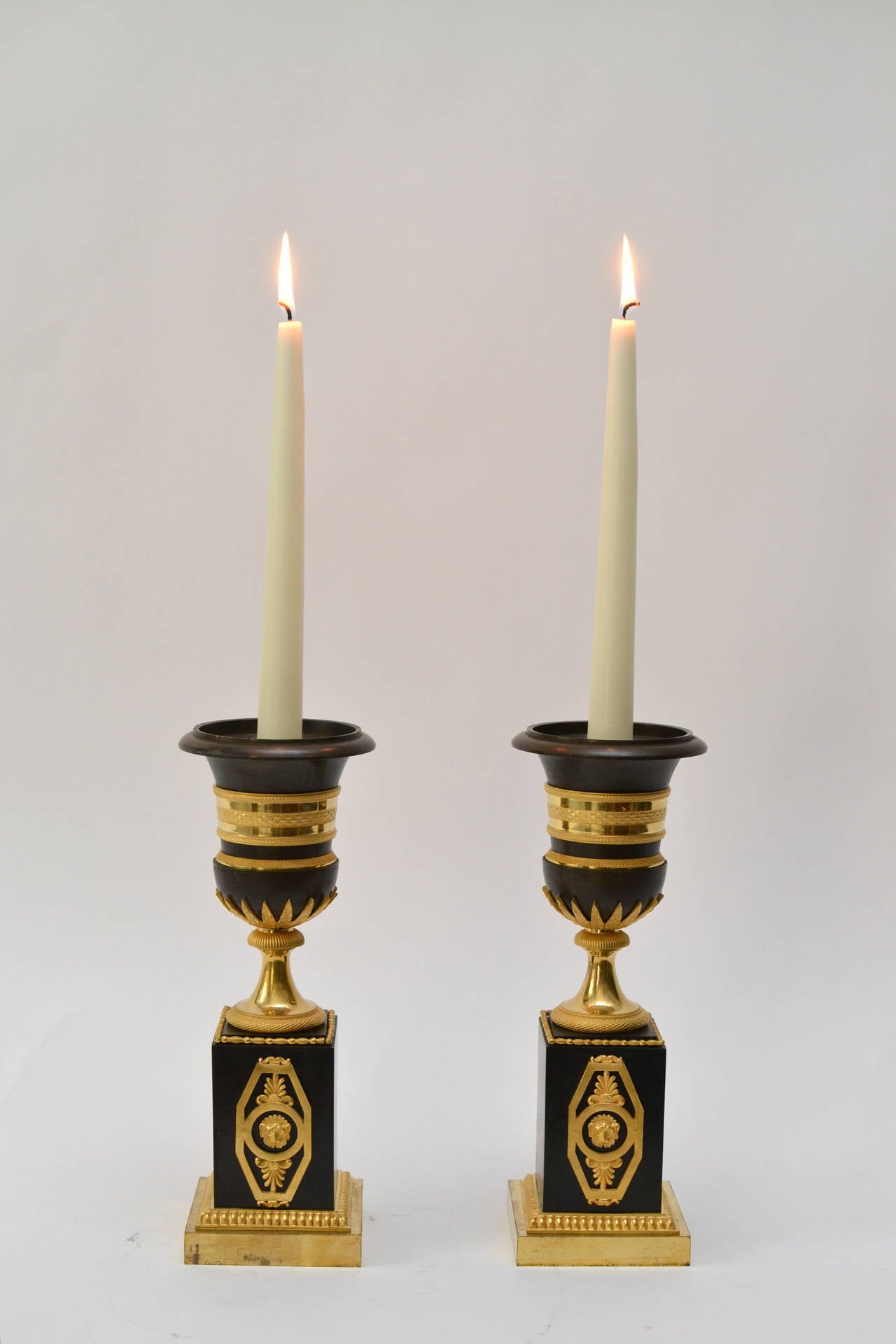 Pair of Gilt Bronze Empire Urn Shaped Candlesticks, Early 19th Century In Good Condition In Stockholm, SE