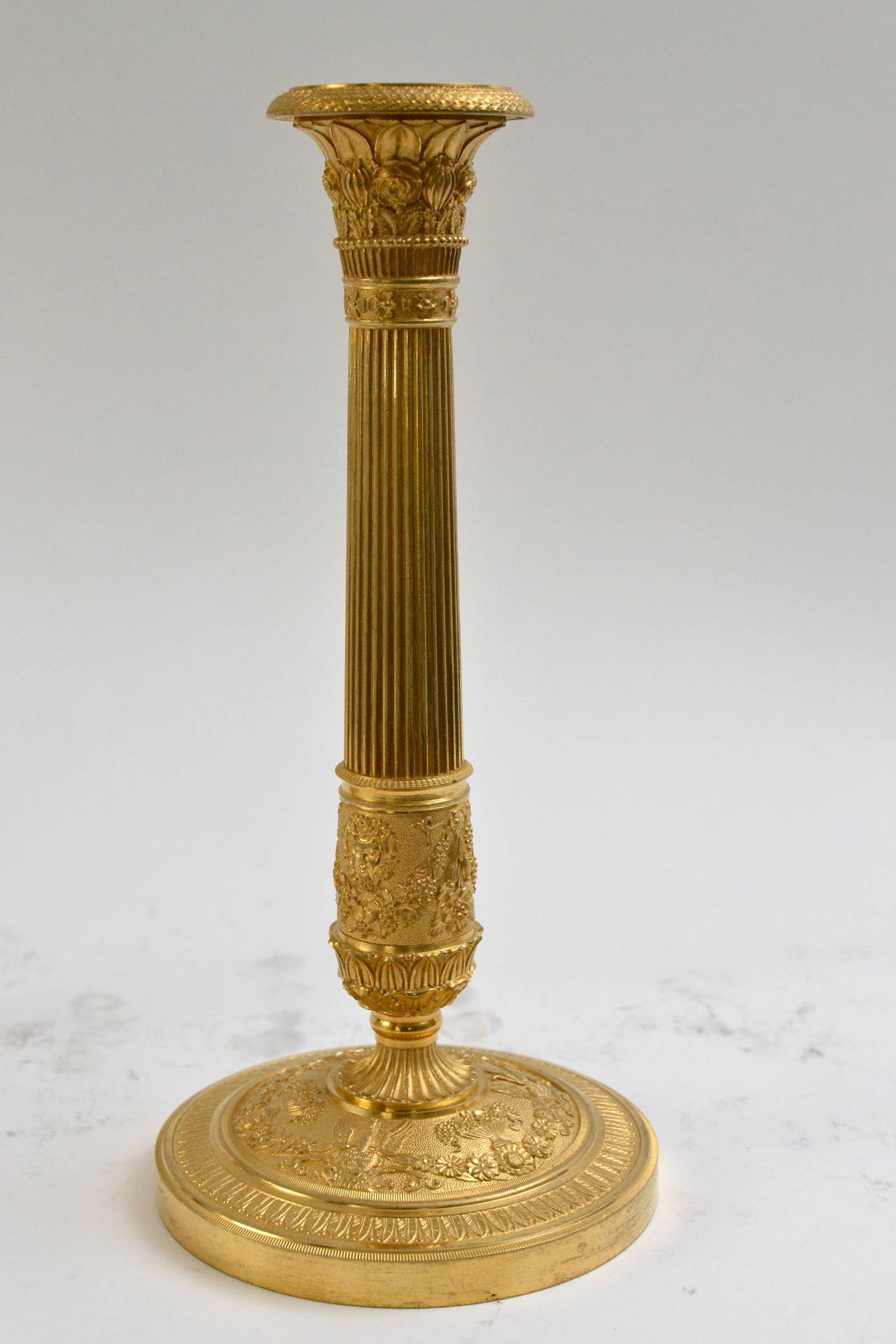 Pair of French Empire Gilt Bronze Candlesticks, Early 19th Century In Good Condition In Stockholm, SE