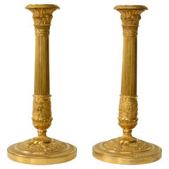 Pair of French Empire Gilt Bronze Candlesticks, Early 19th Century
