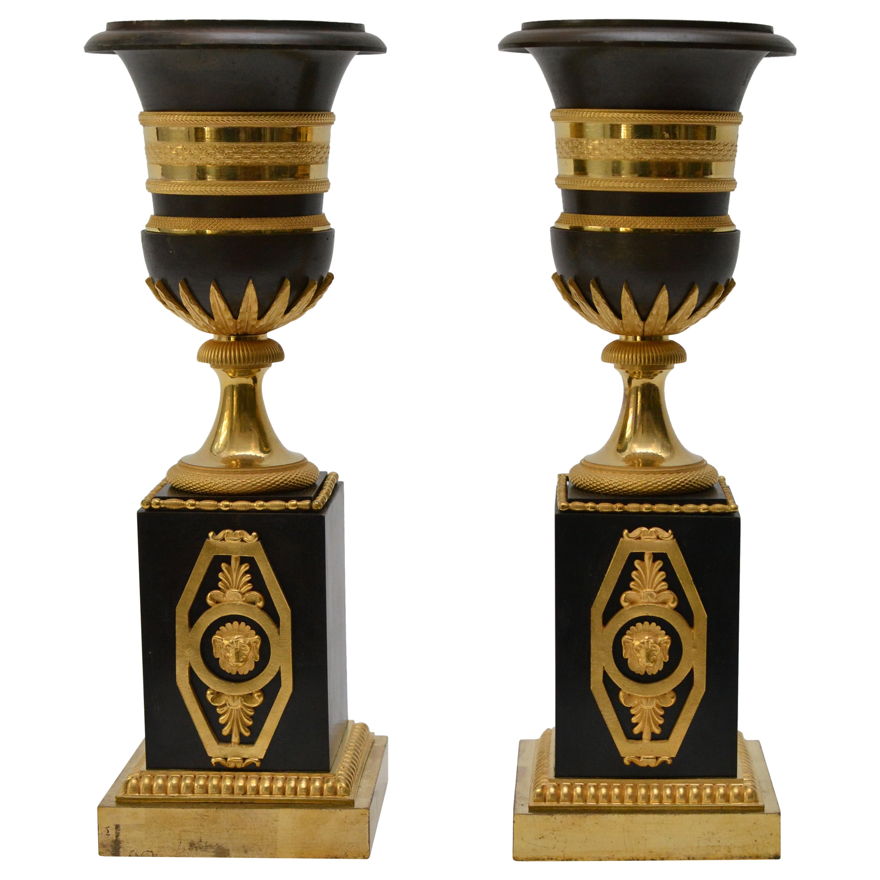 Pair of Gilt Bronze Empire Urn Shaped Candlesticks, Early 19th Century