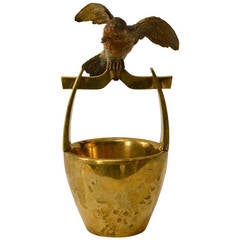 Large Wiener Bronze Shaped as a Basket with a Bird Sitting on the Handle