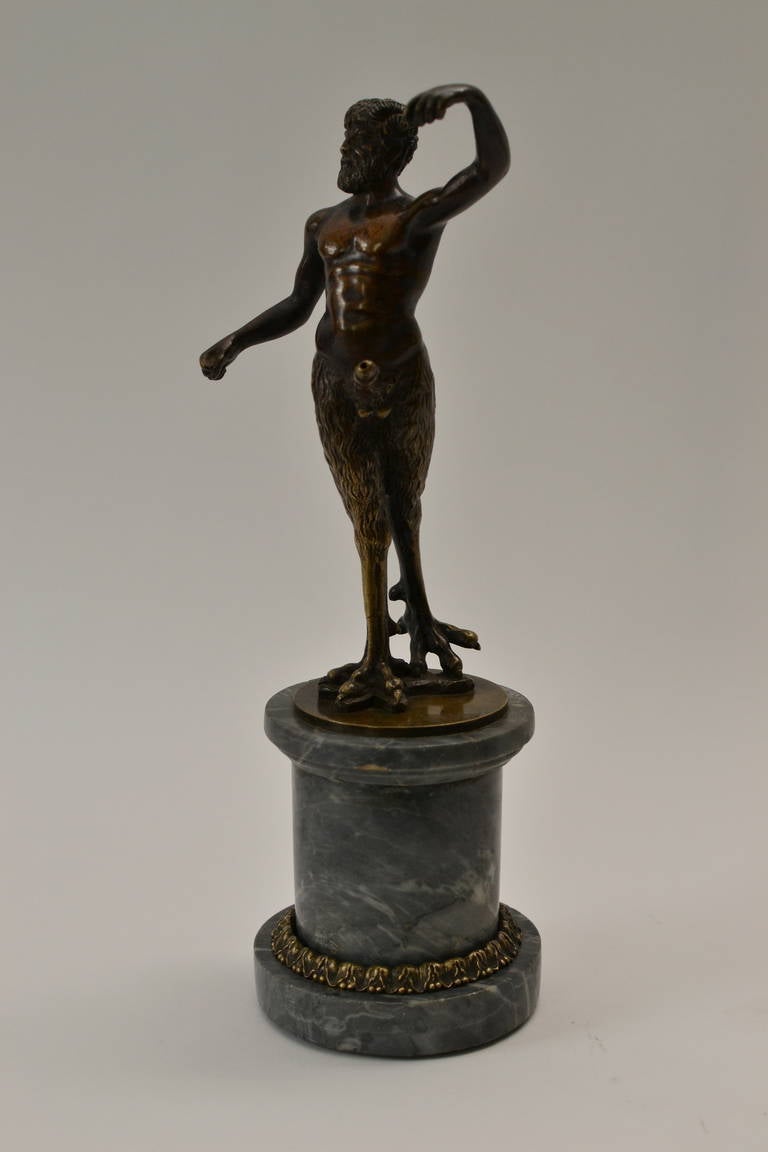 18th Century and Earlier 18th Century Bronze Figure of a Satyr on a Marble Base