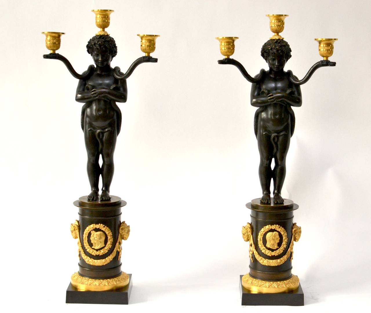 Pair of Empire Gilt Bronze Candelabras Attributed to Chiboust, Paris 1