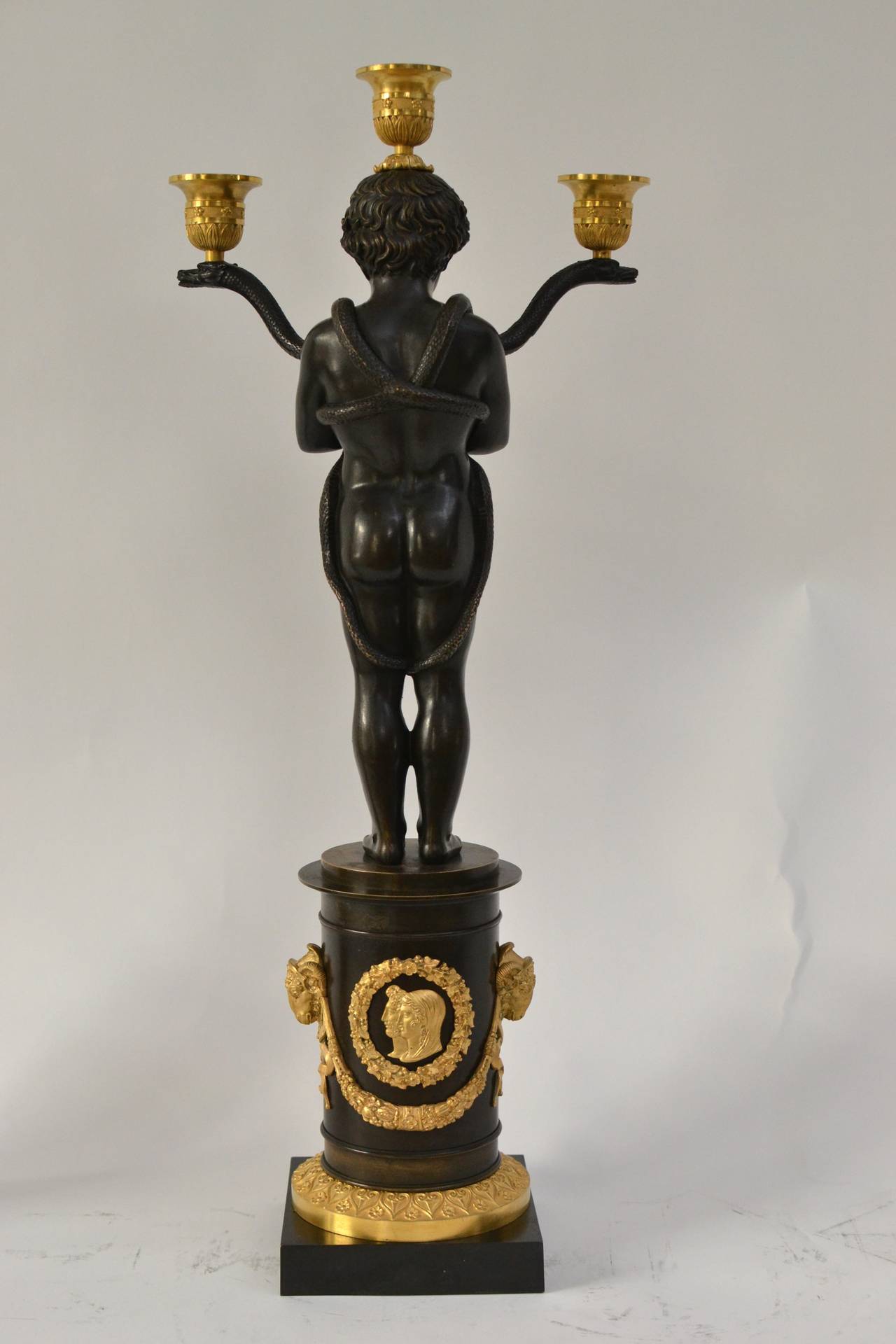 Pair of Empire Gilt Bronze Candelabras Attributed to Chiboust, Paris In Good Condition In Stockholm, SE