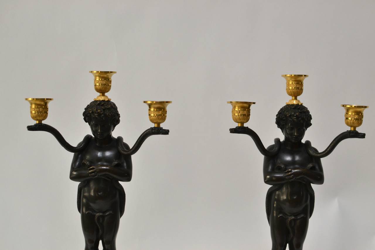 Pair of Empire Gilt Bronze Candelabras Attributed to Chiboust, Paris 2