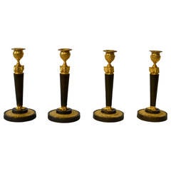 Set of Four Gilt and Patinated Bronze Candlesticks Attributed to Galle