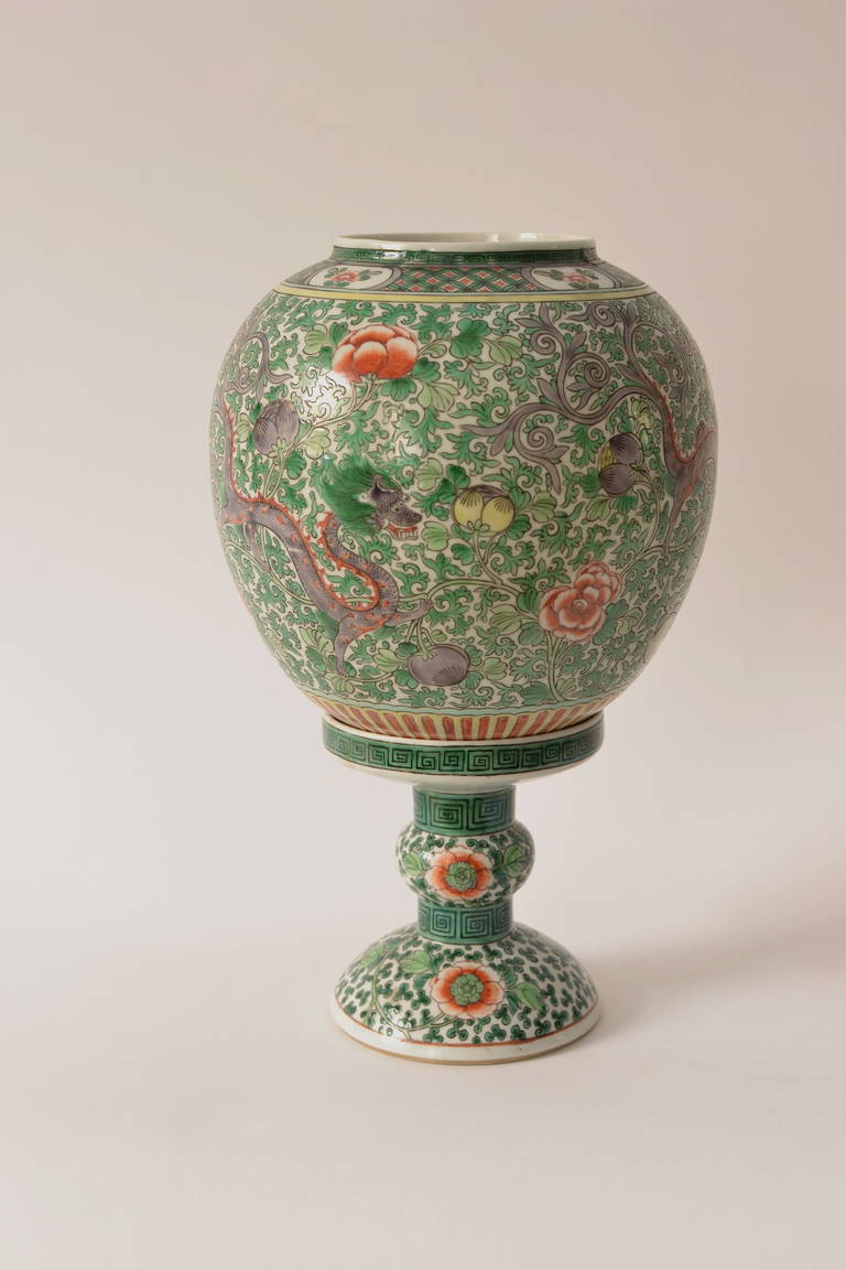 Chinese famille verte porcelain censer. 19th/20th century