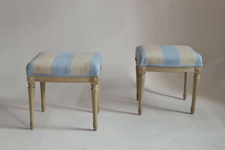 Pair of Swedish painted stools made around 1790 in Stockholm.  Marked with the seal of Stockholm Chairmakers guild of the 18th century.