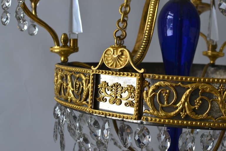 Russian Gilt Bronze and Blue Glass Chandelier, First Half of the 19th Century In Good Condition In Stockholm, SE