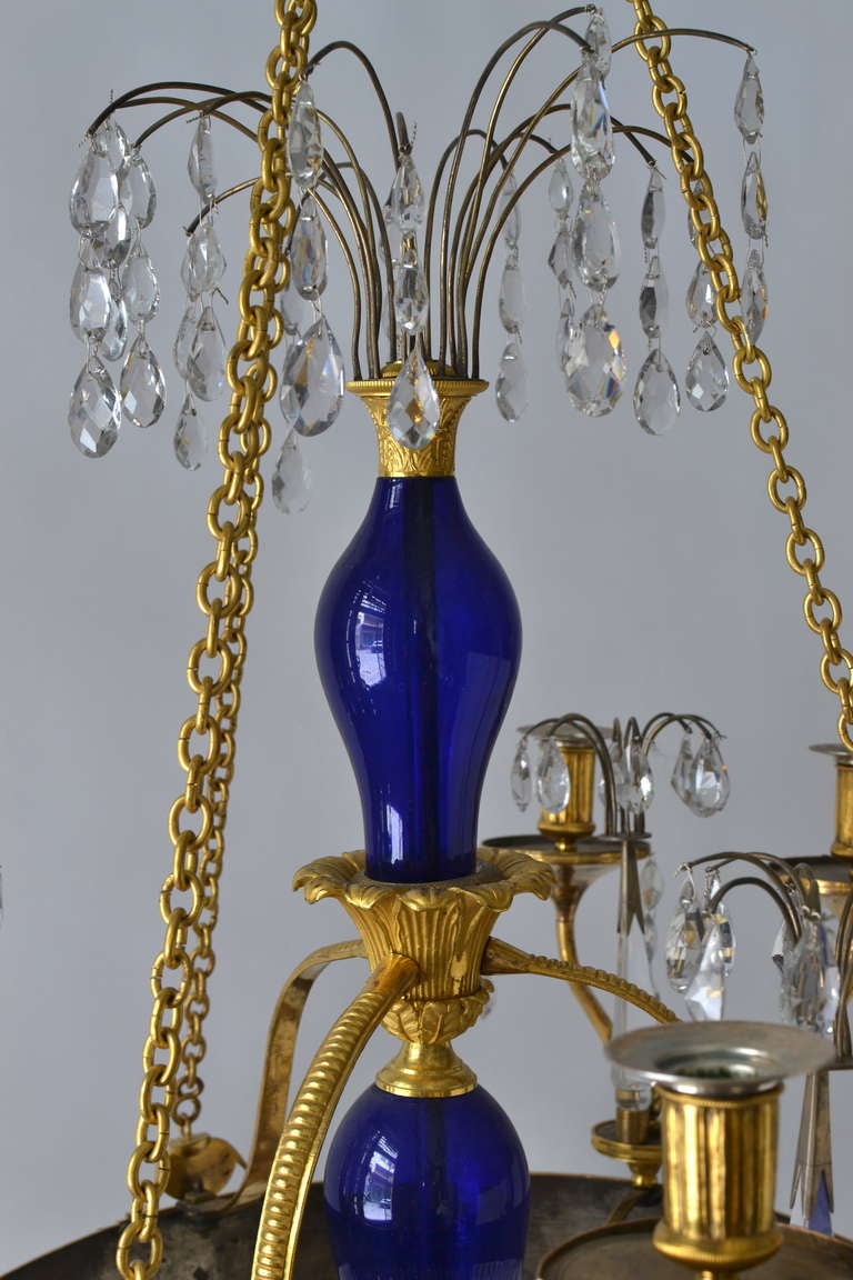 Ormolu Russian Gilt Bronze and Blue Glass Chandelier, First Half of the 19th Century