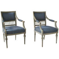 Pair of Gustavian Grey Painted Armchairs, Stockholm Circa 1790